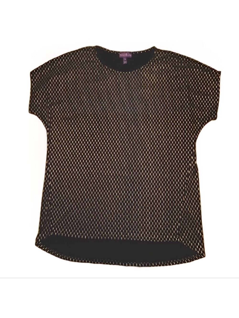LONG TALL SALLY GOLD METALLIC BLACK TOP SCOOP NECK SHORT SLEEVE WOMENS MEDIUM